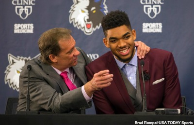 Flip Saunders and Karl-Anthony Towns